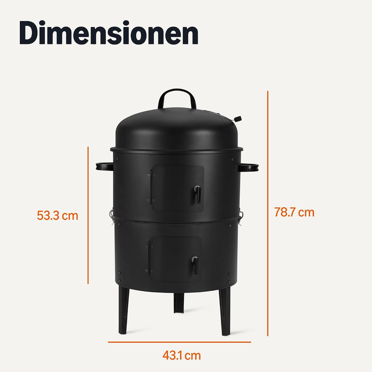 Outdoor-Räucherofen mit Eingebautem Thermometer, 2 Ebenen, Einstellbare Luftzufuhr, 40,6cm, Schwarz