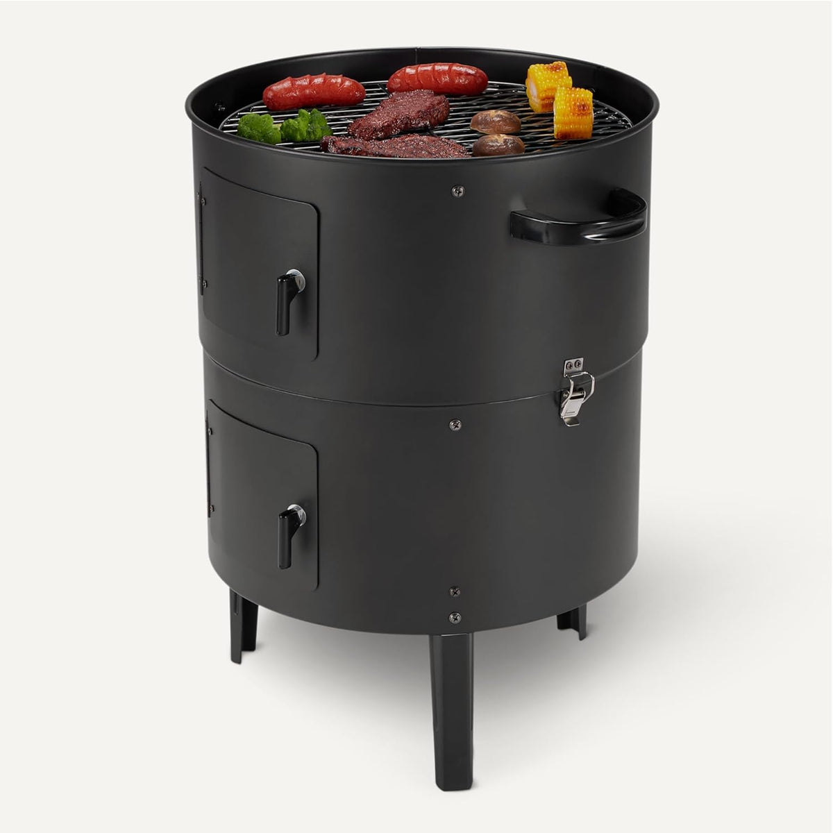 Outdoor-Räucherofen mit Eingebautem Thermometer, 2 Ebenen, Einstellbare Luftzufuhr, 40,6cm, Schwarz
