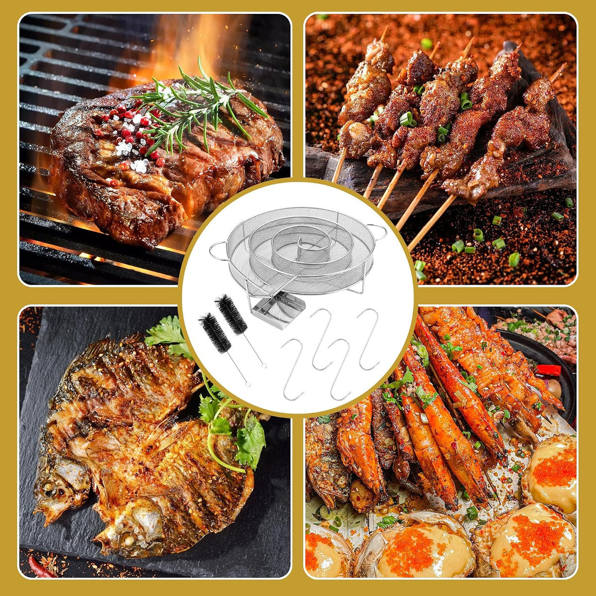 Kaltrauchgenerator Edelstahl – Räucherschnecke mit Griff für Räucherofen, BBQ & Smoker